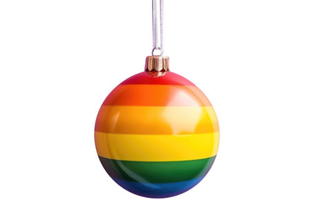 rainbow Christmas ball with ribbon and a bow, isolated on background. Generative AIの素材