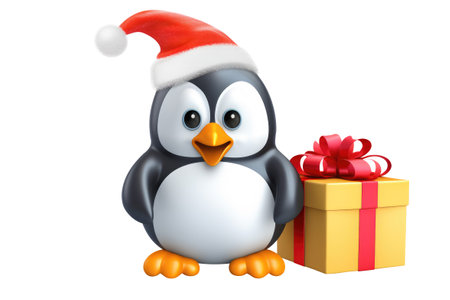 Christmas Cute Little Penguin on a white background. Generative AIの素材
