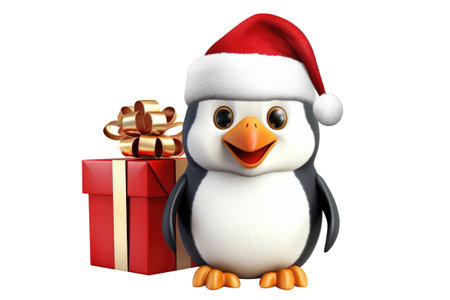 Christmas Cute Little Penguin on a white background. Generative AIの素材