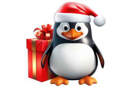 Christmas Cute Little Penguin on a white background. Generative AIの素材