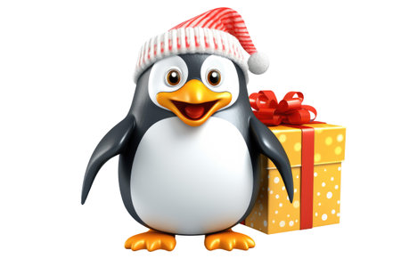 Christmas Cute Little Penguin on a white background. Generative AIの素材
