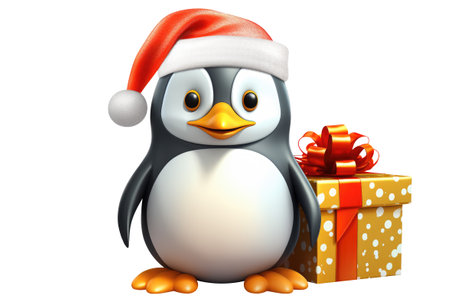 Christmas Cute Little Penguin on a white background. Generative AIの素材