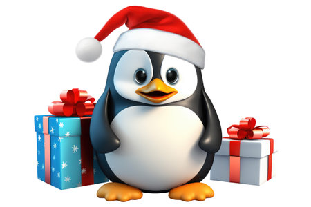 Christmas Cute Little Penguin on a white background. Generative AIの素材