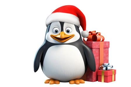 Christmas Cute Little Penguin on a white background. Generative AIの素材