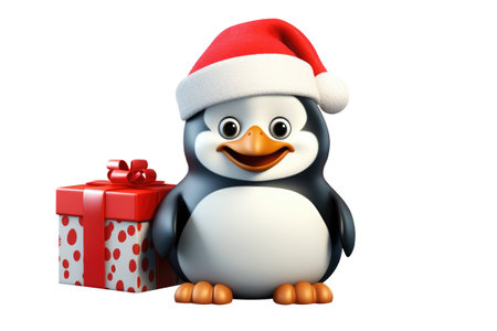 Christmas Cute Little Penguin on a white background. Generative AIの素材
