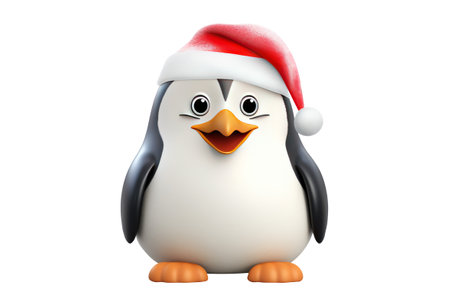 Christmas Cute Little Penguin on a white background. Generative AIの素材