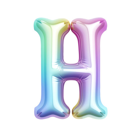 Hologram metallic H alphabet balloon Realistic 3D on white background. Generative AIの素材