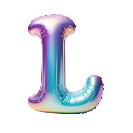 Hologram metallic L alphabet balloon Realistic 3D on white background. Generative AIの素材