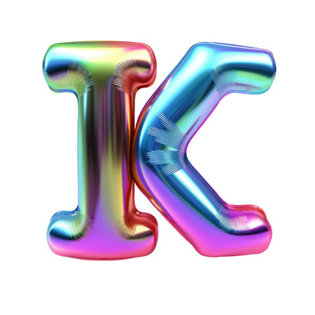 Hologram metallic K alphabet balloon Realistic 3D on white background. Generative AIの素材