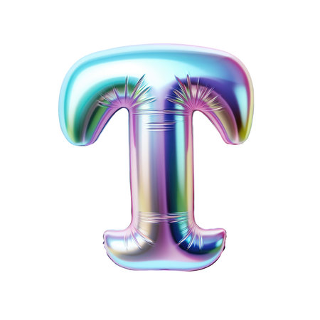 Hologram metallic T alphabet balloon Realistic 3D on white background. Generative AIの素材
