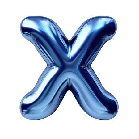 blue metallic X alphabet balloon Realistic 3D on white background.の素材