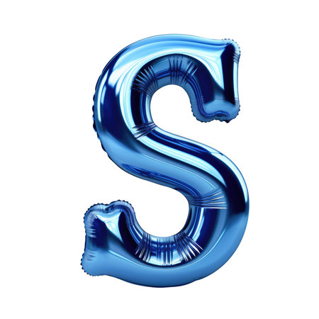 blue metallic S alphabet balloon Realistic 3D on white background.の素材