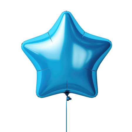 blue star helium balloon. Birthday balloon flying for party and celebrations. Isolated on white background.の素材