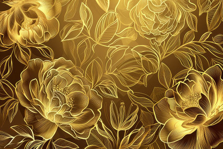 Abstract art background style wallpaper with golden line art flower and botanical leaves, Organic shapes, Watercolor. Generative AIの素材