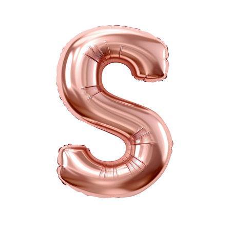 Rose gold metallic S alphabet balloon Realistic 3D on white background.の素材