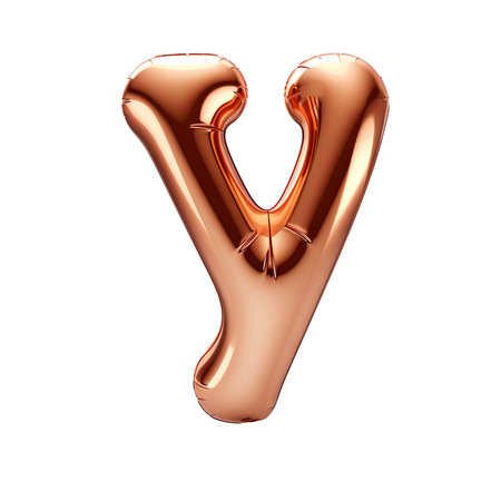 Copper metallic Y alphabet balloon Realistic 3D on white background. Generative AIの素材