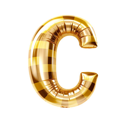 gold gingham metallic C alphabet balloon Realistic 3D on white background. Generative AIの素材
