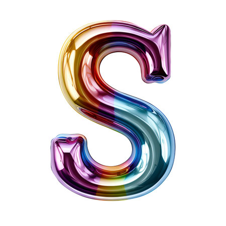 Rainbow metallic Alphabet S balloon Realistic 3D on white background. Generative AIの素材