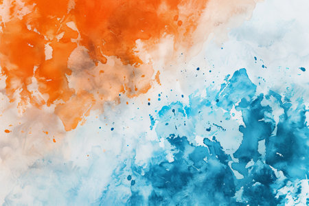 Abstract blue orange  painted Watercolor Background. Generative aiの素材