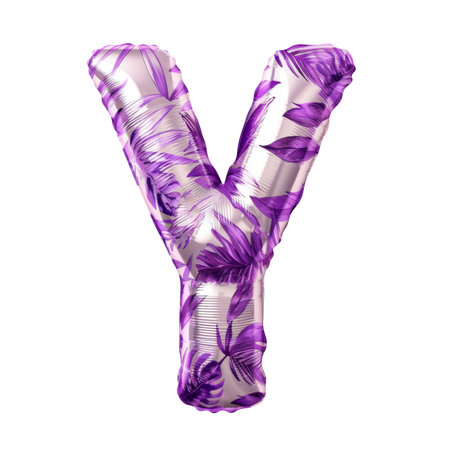 purple color metallic leaves Y alphabet balloon Realistic 3D on white background. Generative aiの素材