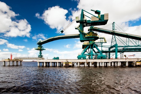 Sea port in Ventspils, Latvia. Harbor portal craneの写真素材