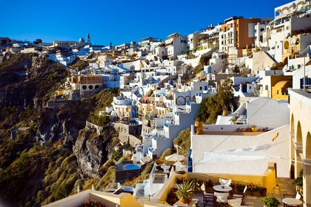 The sunset in Thira on Santorini island, Greeceの写真素材