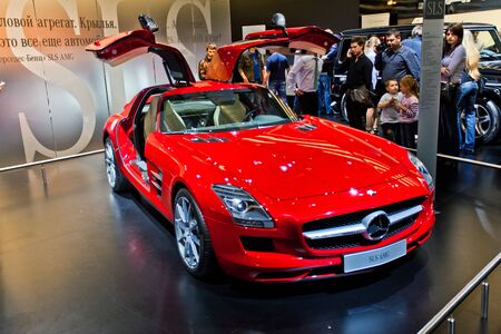 Mercedes new model is presented on Autoshow in Moscow, Russia.