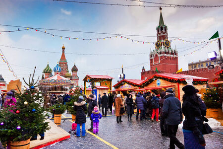 MOSCOW, RUSSIA - DECEMBER 12, 2013  Christmas fair in the middle of the Red Square in Moscow, Russia in December 12, 2013 のeditorial素材