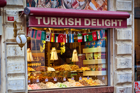 ISTANBUL, TURKEY - APRIL 14: Turkish Delight shop on April 14, 2013 in Istanbul, Turkey. Turkish Delight atr very poular around the world.のeditorial素材