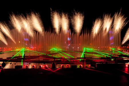 Laser and fireworks show on International festival "Circle of light" in Moscow, Russiaのeditorial素材