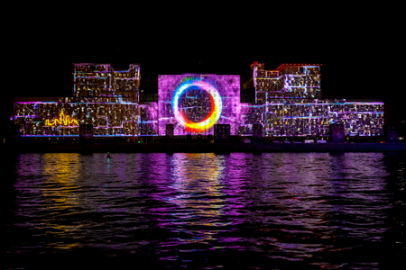 MOSCOW, RUSSIA - OCTOBER 02, 2015: International Festival Circle of Light. Laser video mapping show...