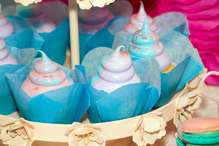 Cakes in candy bar close up viewの写真素材