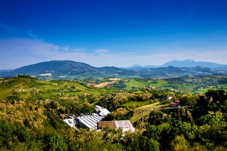 Toscana beautiful landscape. Nature panorama view with mountainsの写真素材