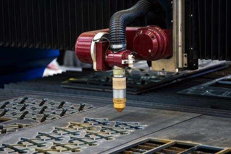 Laser metal sheet cutting machine close up processingの写真素材