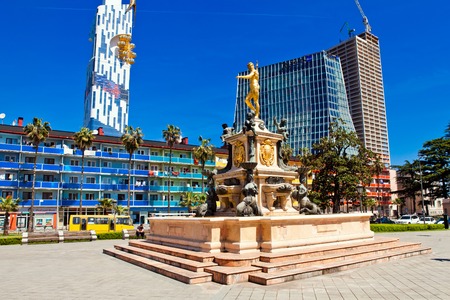 BATUMI, GEORGIA - May, 2015: Square view with Neptune fountain in Batumi, Georgia.のeditorial素材