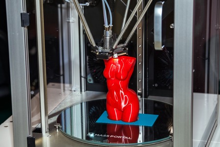 Moscow, Russia - November, 2016: 3d printer printing. Close up process of new printing technologyのeditorial素材