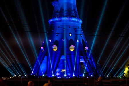 MOSCOW, RUSSIA - OCTOBER, 2014: International Festival Circle of Light. Laser video mapping show on...