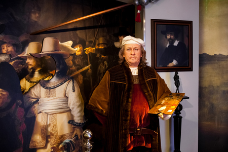 Amsterdam, Netherlands - March, 2017: Wax figure of Rembrandt van Rijn painter in Madame Tussauds Wax museum in Amsterdam, Netherlandsのeditorial素材