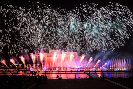 Moscow International Festival Circle of light. Firework show on Moscow rowing basinのeditorial素材