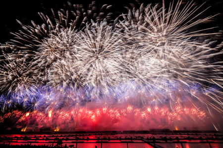 Moscow International Festival Circle of light. Firework show on Moscow rowing basinのeditorial素材