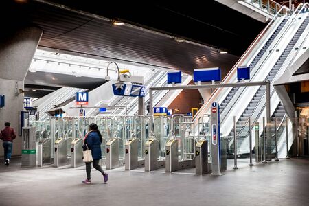 Amsterdam, Netherlands - April, 2017: Bijlmer Arena station interior, subway in Amsterdam, Netherlandsのeditorial素材