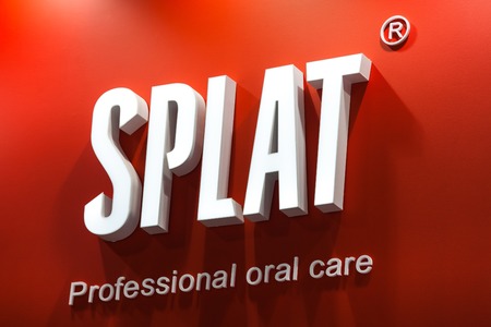 Moscow, Russia - April, 2017: Splat company logo sign. Russia's leading manufacturer of oral care products, household eco chemicals, and children's cosmeticsのeditorial素材