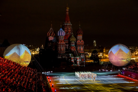 Moscow, Russia - August, 2017: Performance of Egyptian Military Symphonic Band from Egypt on International Military Tattoo Music Festival "Spasskaya Tower" in Moscow, Russiaのeditorial素材