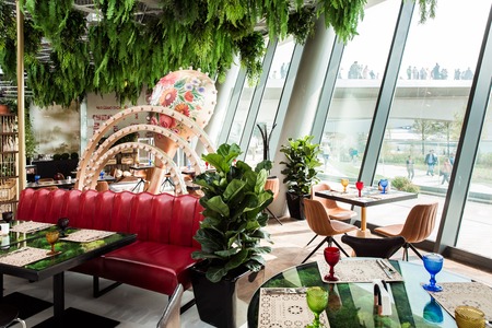 Moscow, Russia - September, 2017: Restaurant interior in new Zaryadye Park, urban park located near Red Square in Moscow, Russiaのeditorial素材