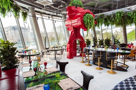 Moscow, Russia - September, 2017: Restaurant interior in new Zaryadye Park, urban park located near Red Square in Moscow, Russiaのeditorial素材