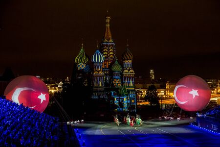 Moscow, Russia - August, 2017: Performance of Turkish Armed Forces Mehteran Unit from Turkey on International Military Tattoo Music Festival "Spasskaya Tower" in Moscow, Russiaのeditorial素材