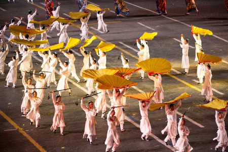 Moscow, Russia - August, 2017: Performance of China Taoiston monks from Wudangshan on International Military Tattoo Music Festival "Spasskaya Tower" in Moscow, Russiaのeditorial素材