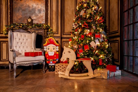 Christmas decoration in grunge room interior