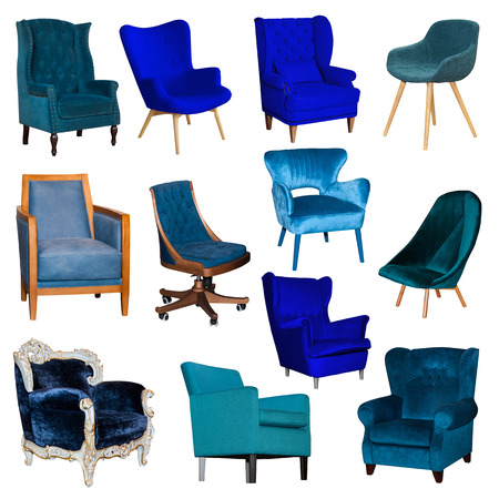 Set collage of different blue chairの写真素材