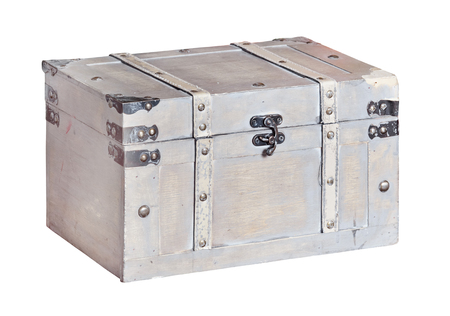 Old vintage chest trunk isolated on white backgroundの写真素材